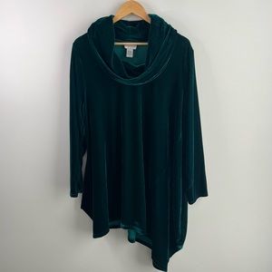 Soft Surroundings 1X Dress Crushed Velvet Green Cowl Neck Sweater Tunic